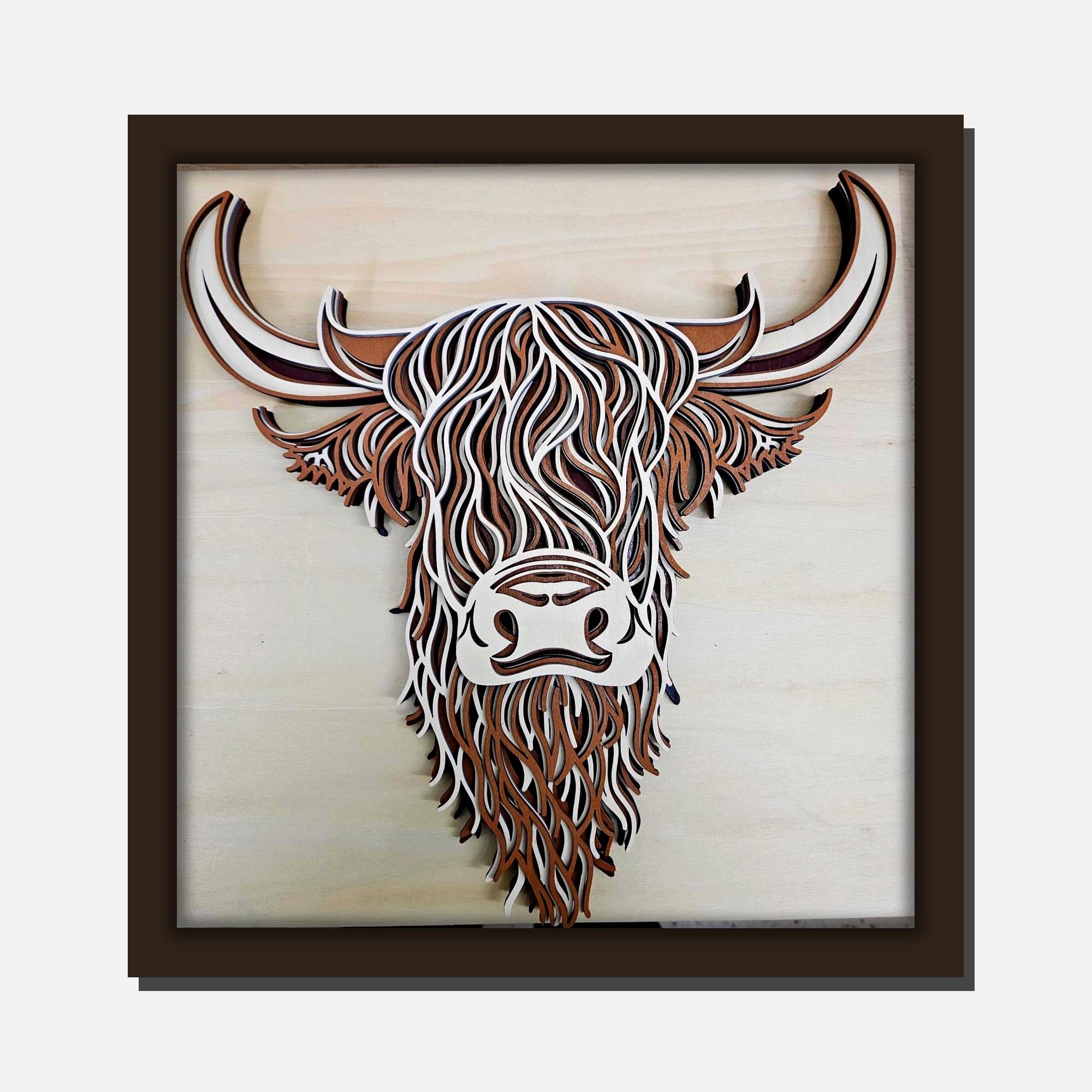 Highland Cow Wall Art | Layered Wood Decor | Handmade Laser Cut Farmhouse Art