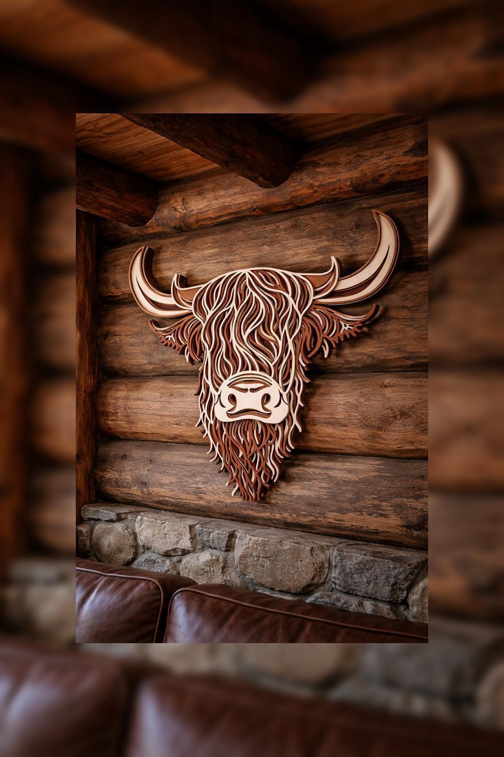 Highland Cow Wall Art | Layered Wood Decor | Handmade Laser Cut Farmhouse Art