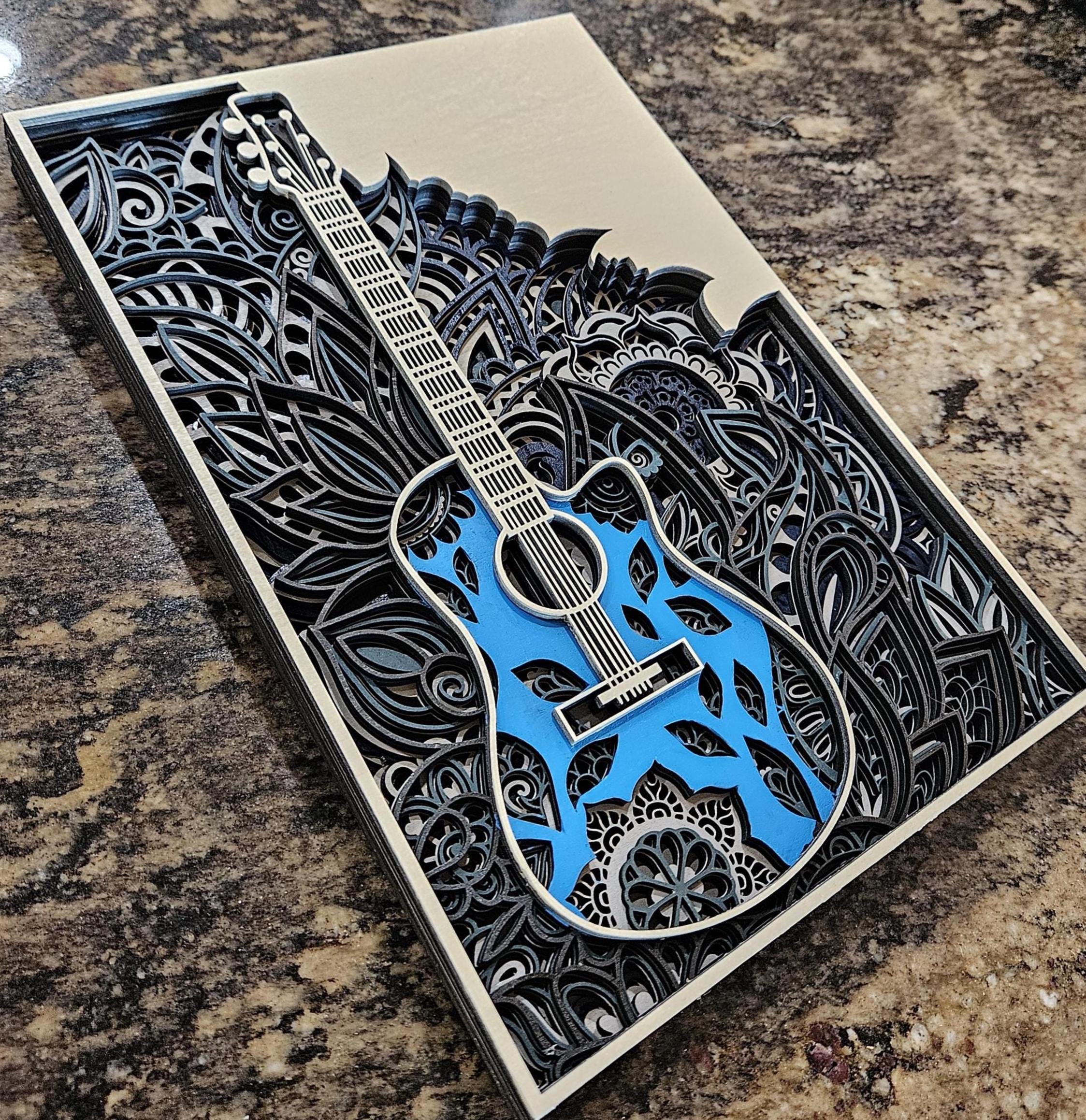 Layered Guitar Wall Art, Music Room Decor, Laser Cut Wood Art