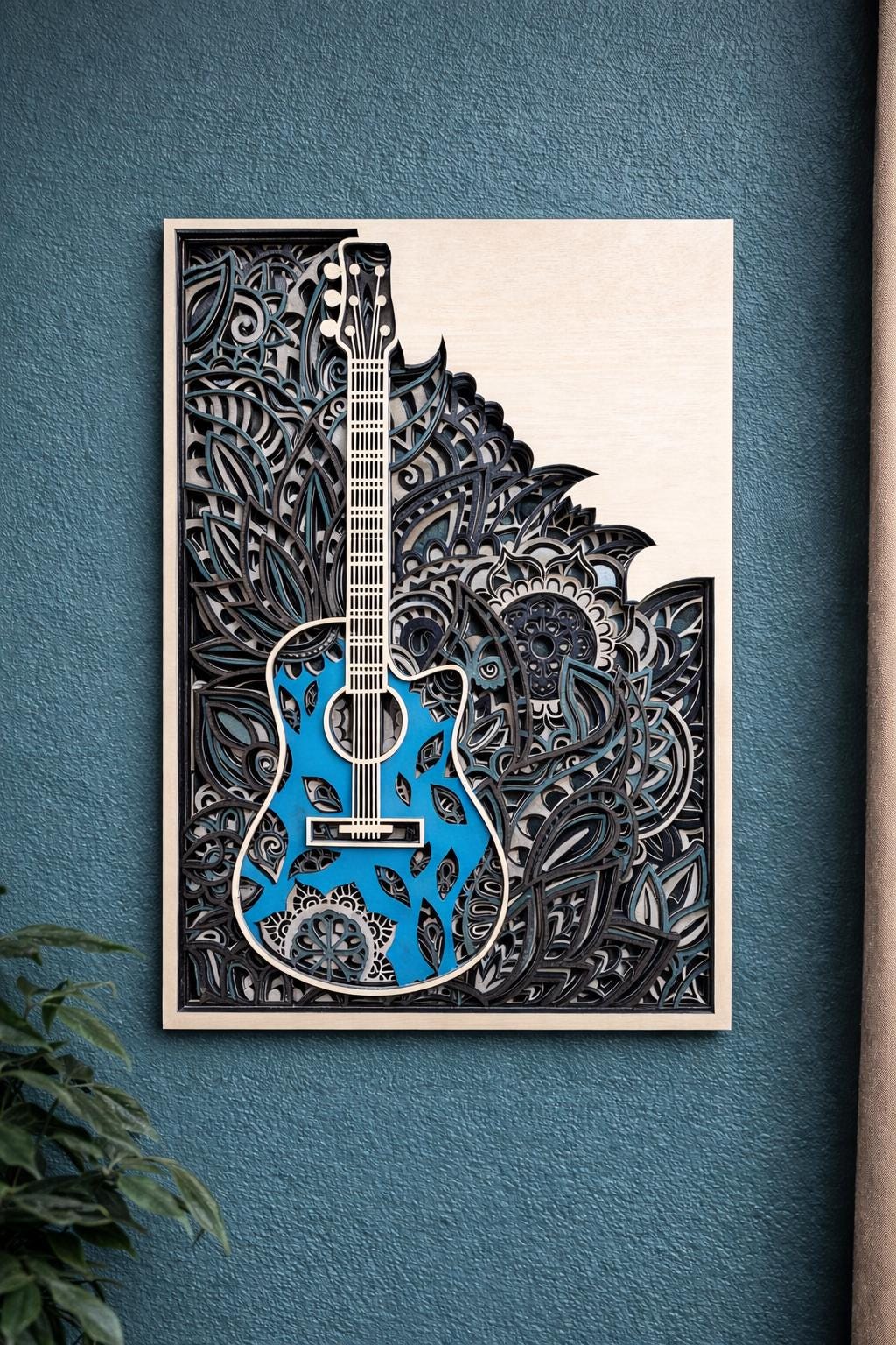 Layered Guitar Wall Art, Music Room Decor, Laser Cut Wood Art