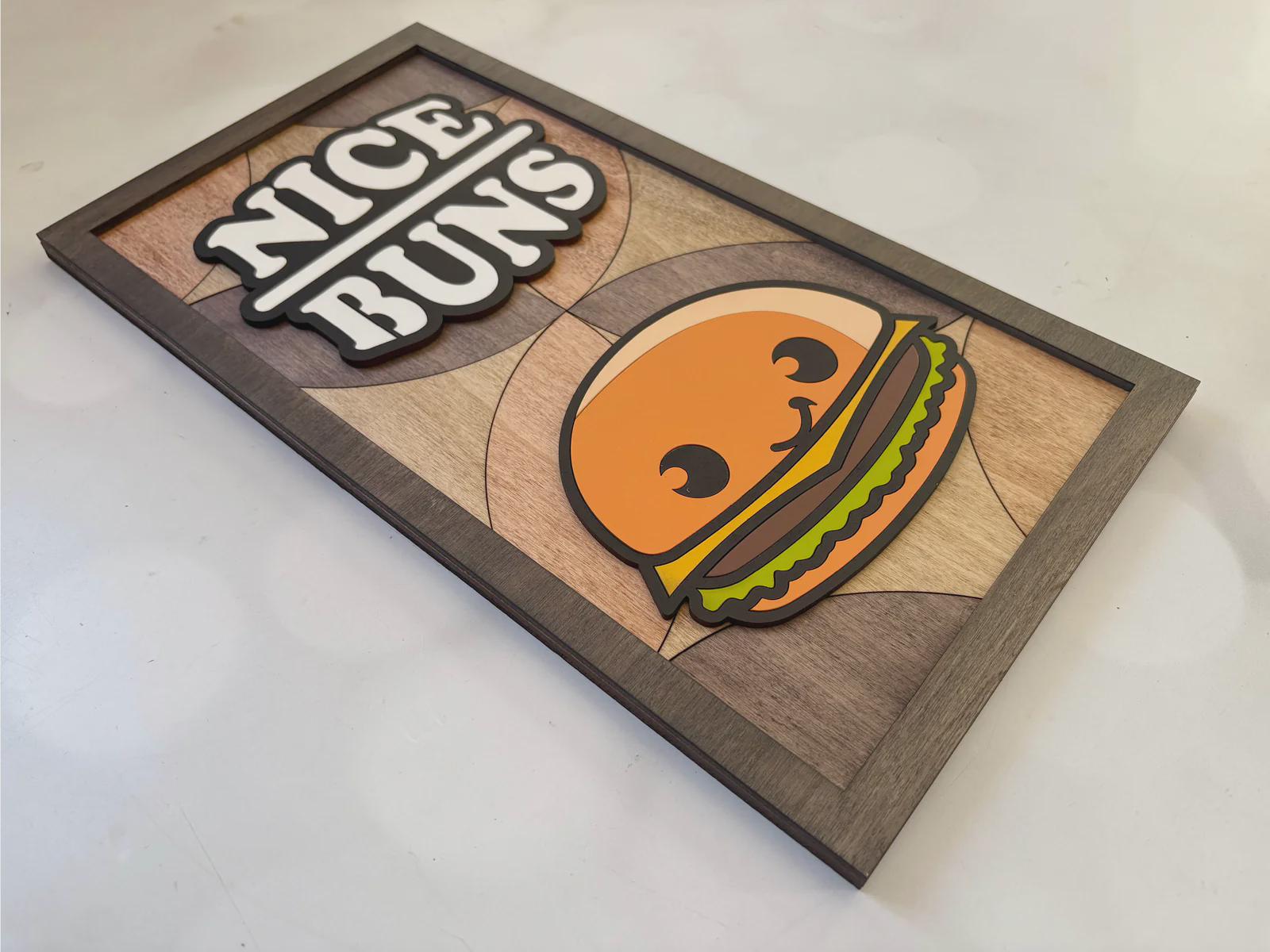 Nice Buns Kitchen Sign | 3D Layered Laser Cut Wood Wall Art | Funny Kitchen Decor