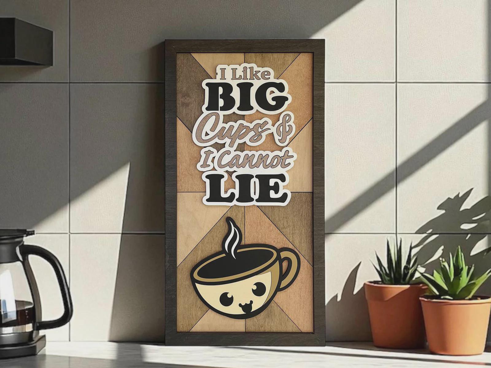 Kitchen Sign "Coffee Cup" 3D Layered Wood Wall Art – Laser Cut Decor