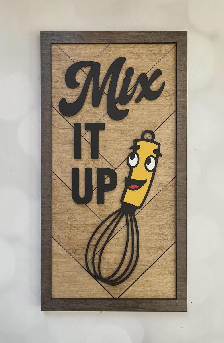 Kitchen Sign "MIx it Up" 3D Layered Wood Wall Art – Laser Cut Decor