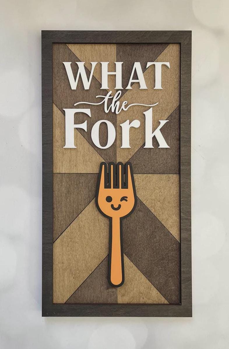 Kitchen Sign "What the Fork" 3D Layered Wood Wall Art – Laser Cut Decor