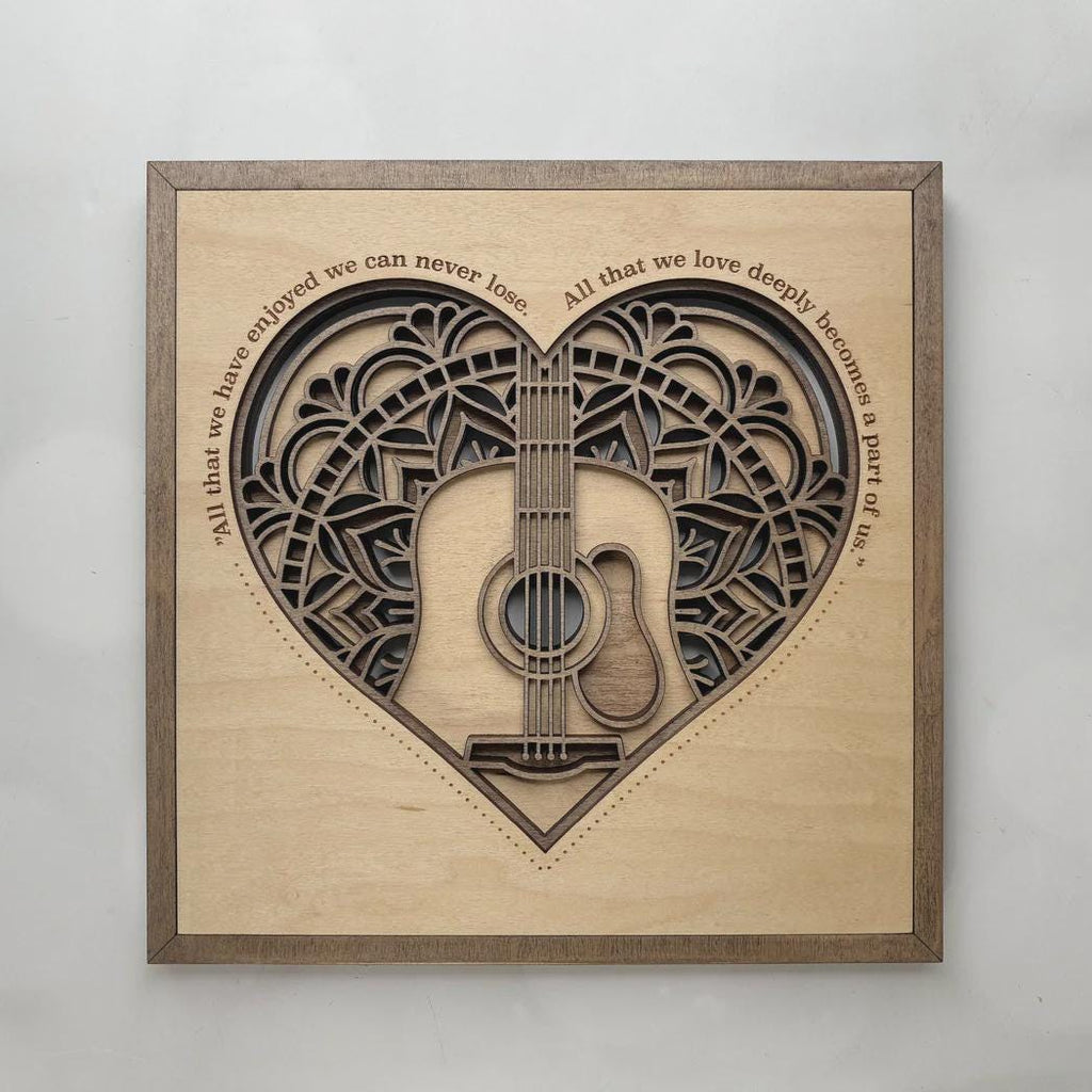 Guitar Heart Wall Art | 3D Mandala Laser Cut Wood Decor | Valentine Gift Handmade