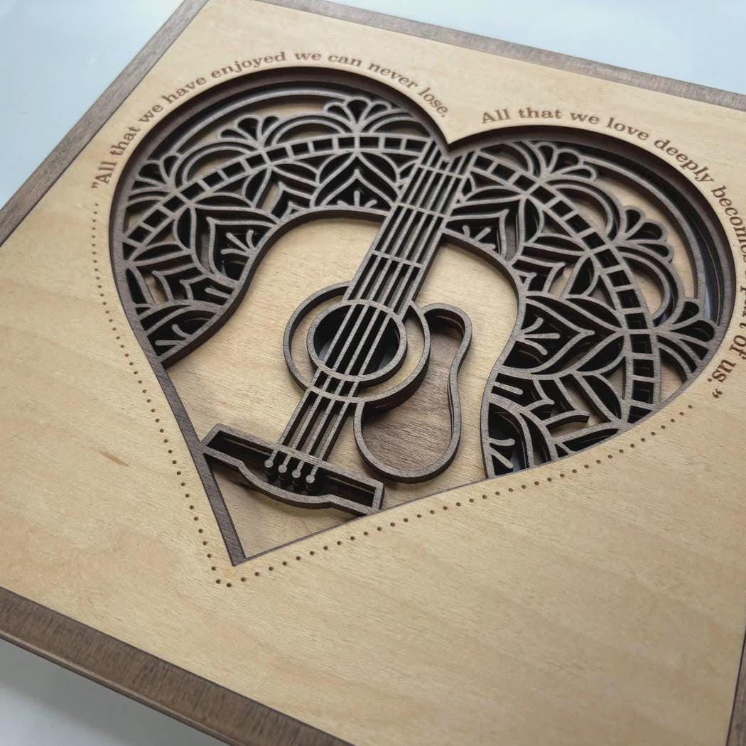 Guitar Heart Wall Art | 3D Mandala Laser Cut Wood Decor | Valentine Gift Handmade