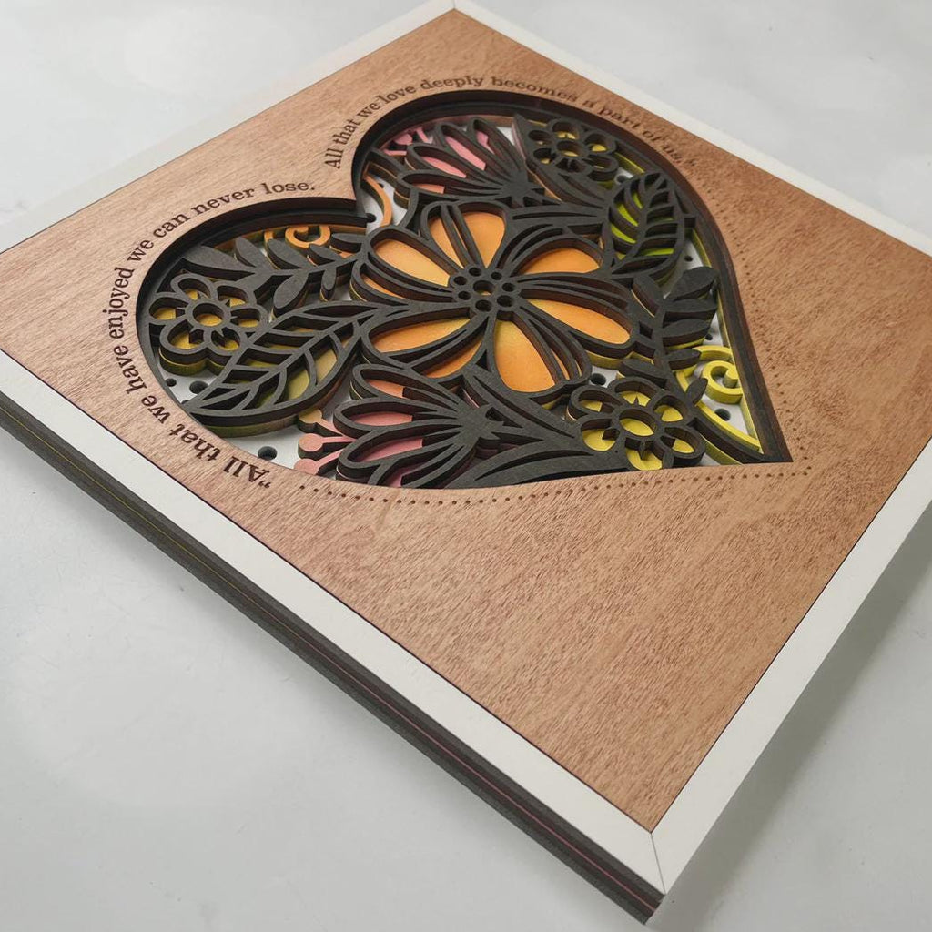 Floral Heart Wall Art | 3D Mandala Laser Cut Wood Decor | Valentine Gift Handmade