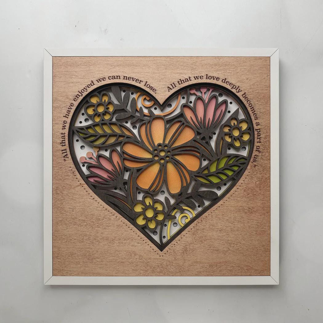 Floral Heart Wall Art | 3D Mandala Laser Cut Wood Decor | Valentine Gift Handmade