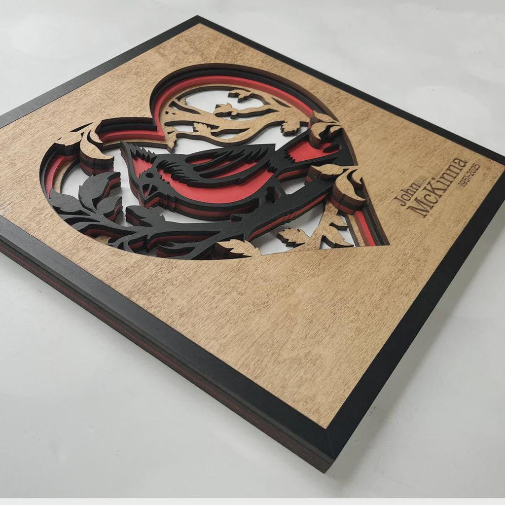 Cardinal Heart Wall Art | 3D Mandala Laser Cut Wood Decor | Valentine Gift Handmade