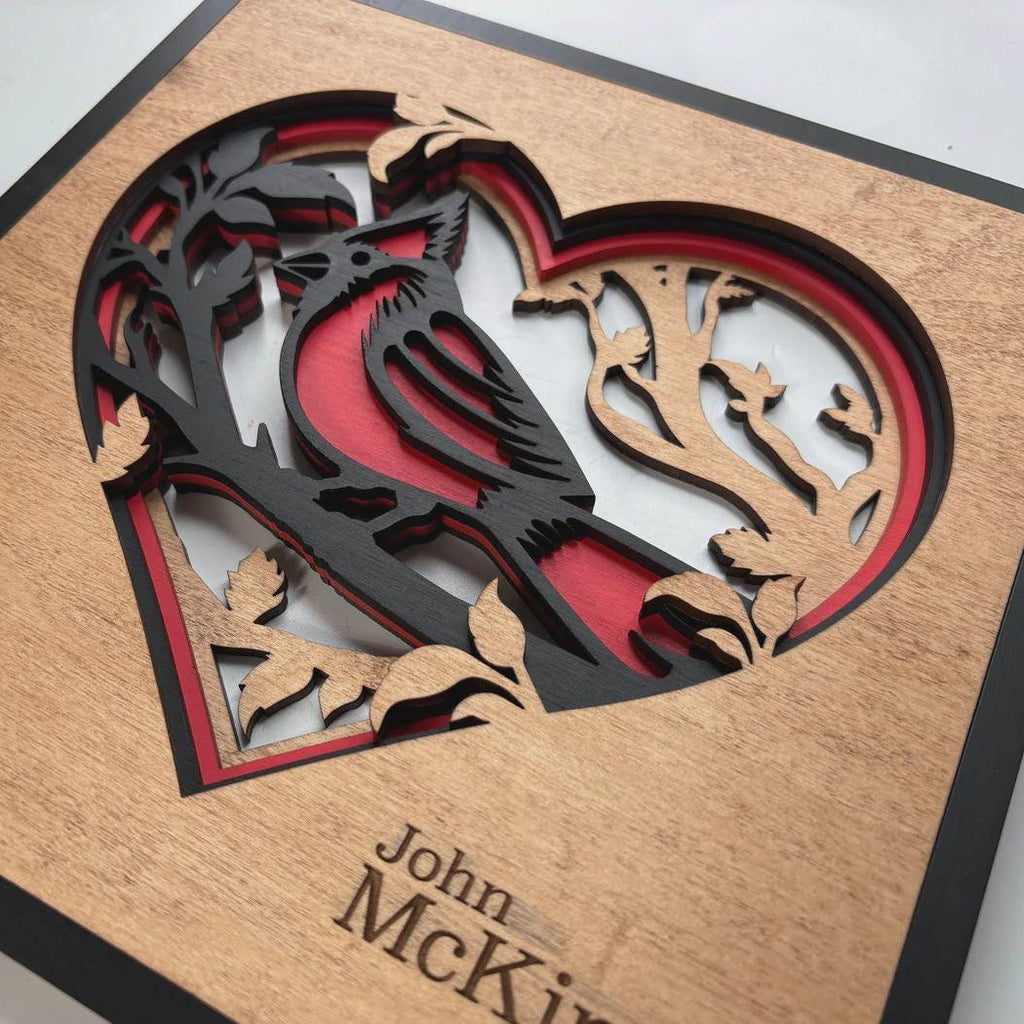 Cardinal Heart Wall Art | 3D Mandala Laser Cut Wood Decor | Valentine Gift Handmade