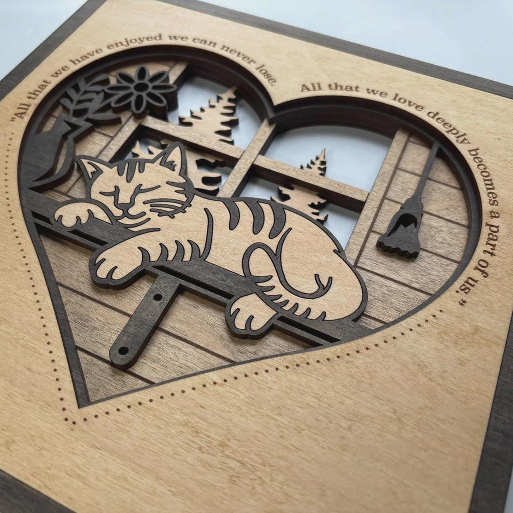 Cat Heart Wall Art | 3D Mandala Laser Cut Wood Decor | Valentine Gift Handmade