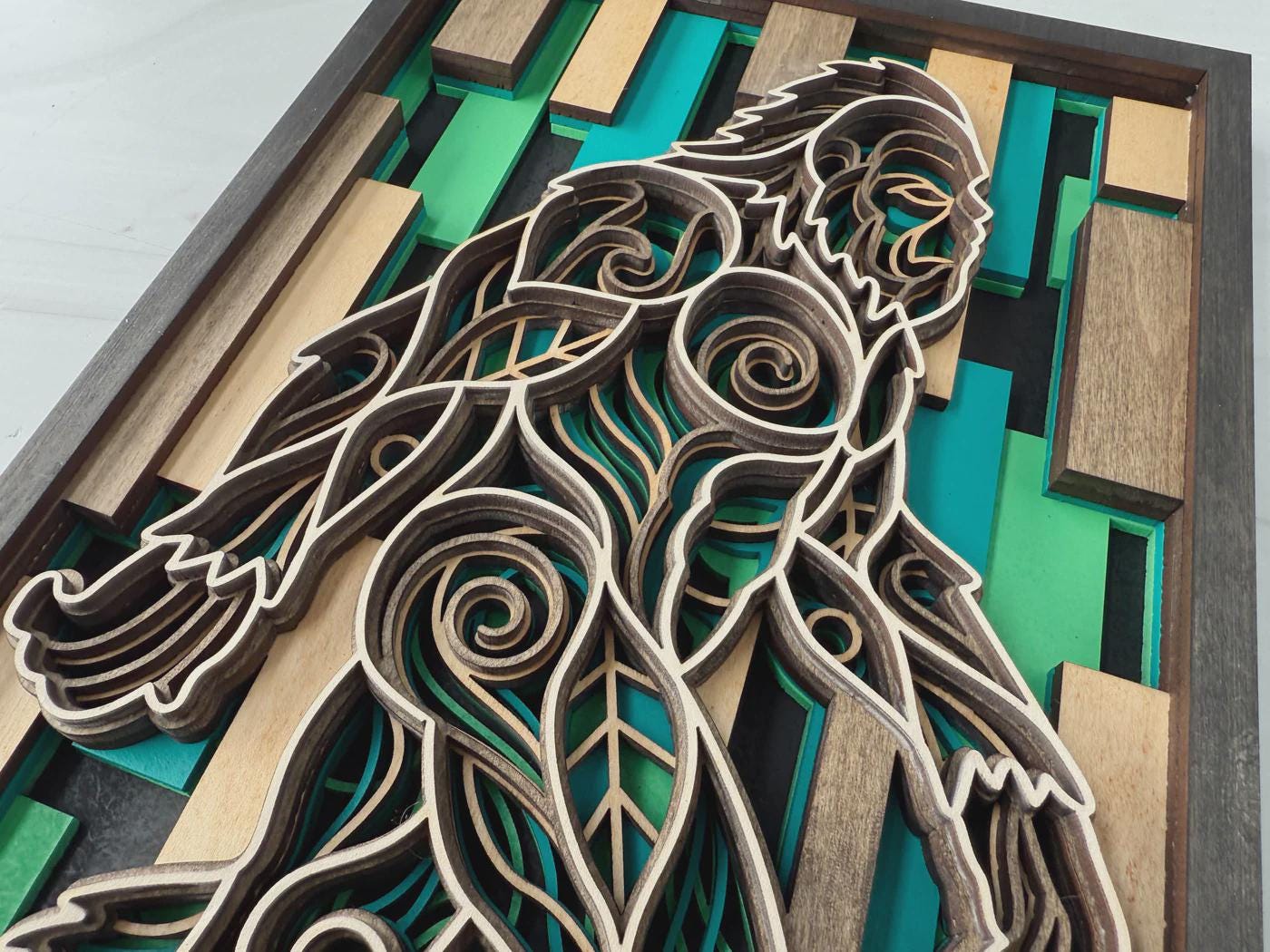 Bigfoot Wall Art | 3D Layered Laser Cut Wood Decor | Rustic Cabin Handmade