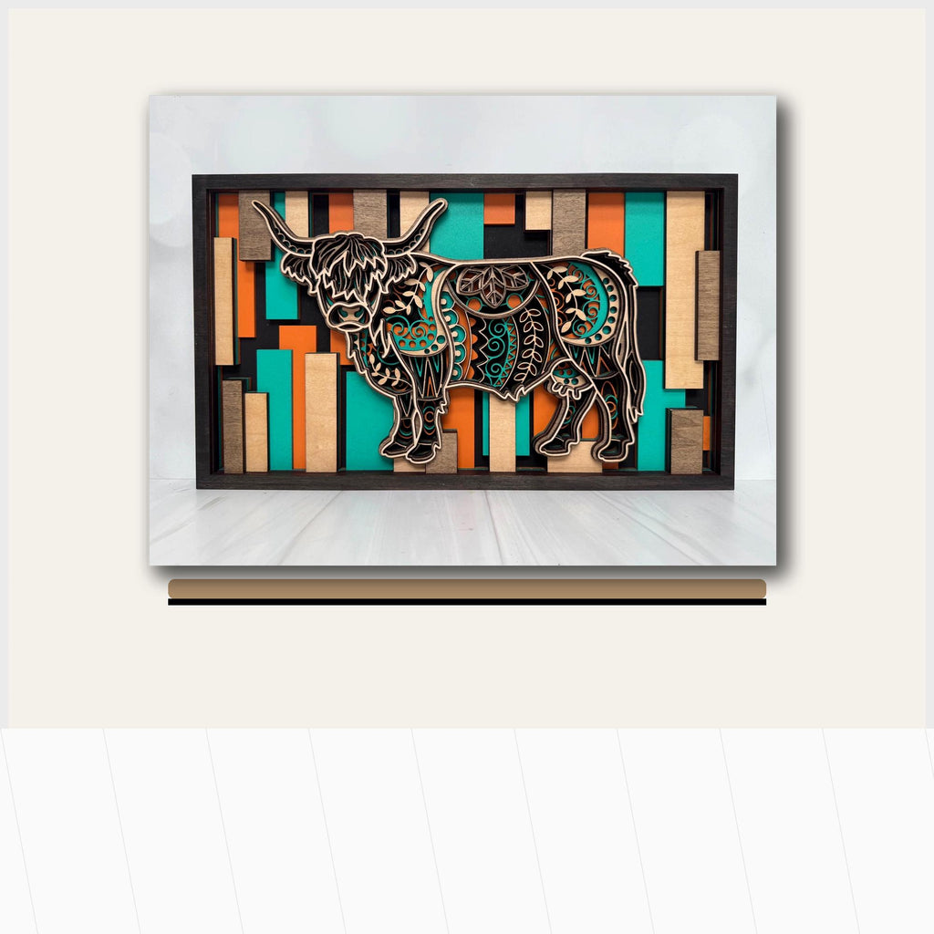 Highland Cow Wall Art | 3D Layered Laser Cut Wood Decor | Rustic Farmhouse Handmade