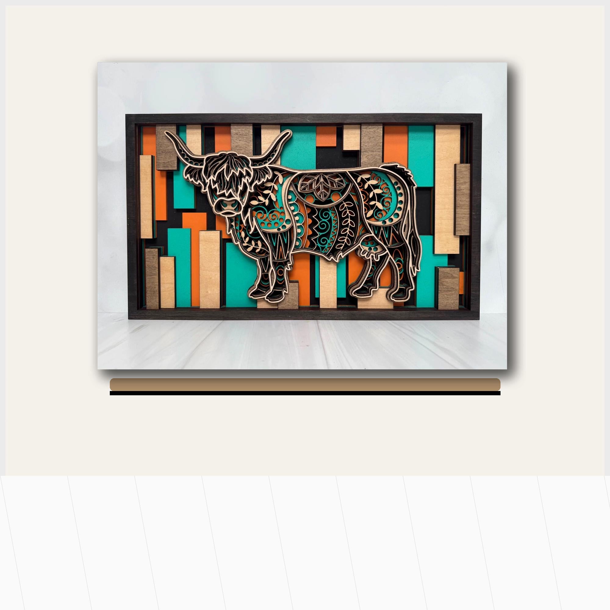 Highland Cow Wall Art | 3D Layered Laser Cut Wood Decor | Rustic Farmhouse Handmade