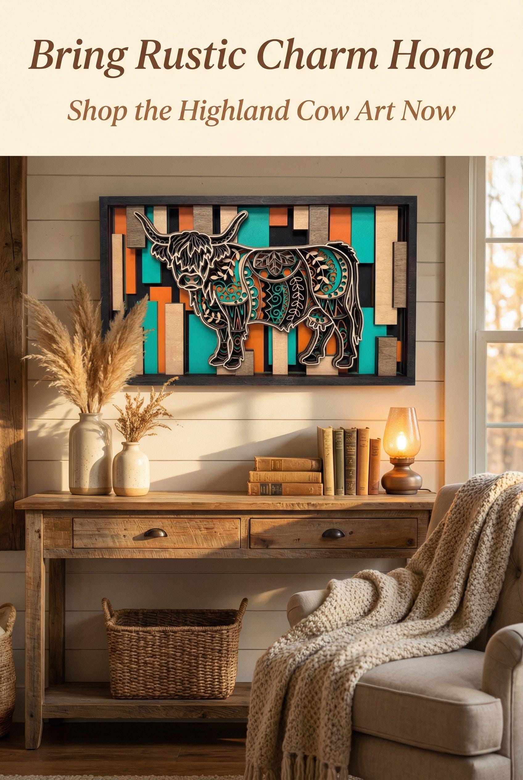 Highland Cow Wall Art | 3D Layered Laser Cut Wood Decor | Rustic Farmhouse Handmade