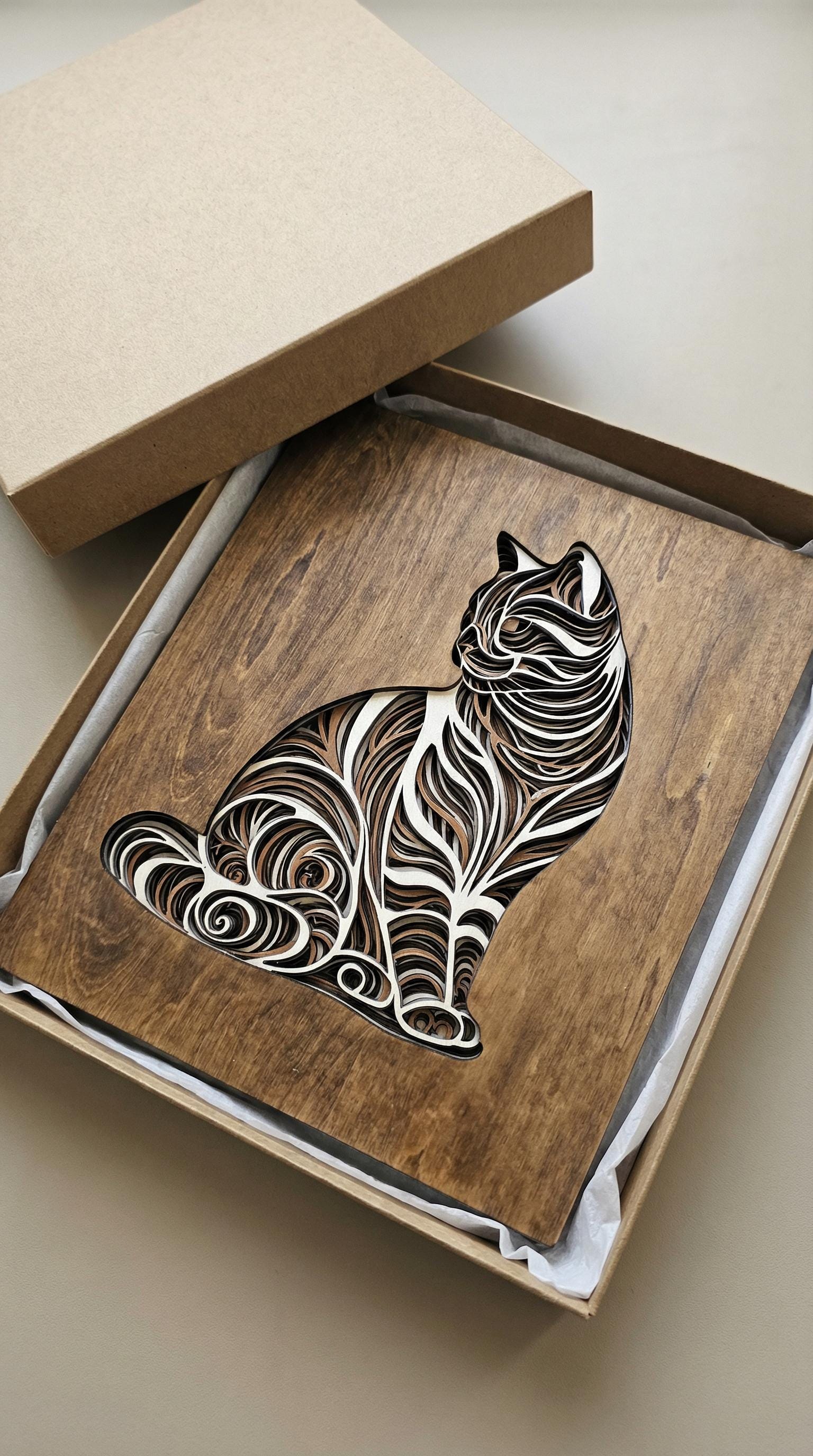 Cat Wall Art | 3D Mandala Laser Cut Wood Decor | Cat Lover Gift Handmade