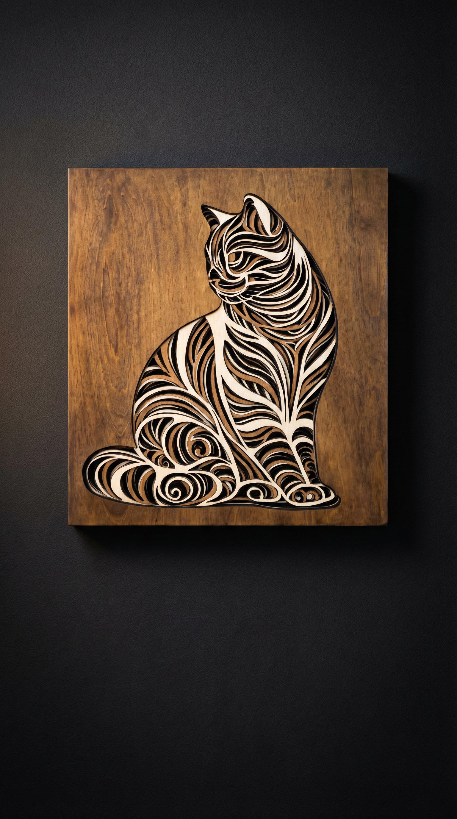 Cat Wall Art | 3D Mandala Laser Cut Wood Decor | Cat Lover Gift Handmade