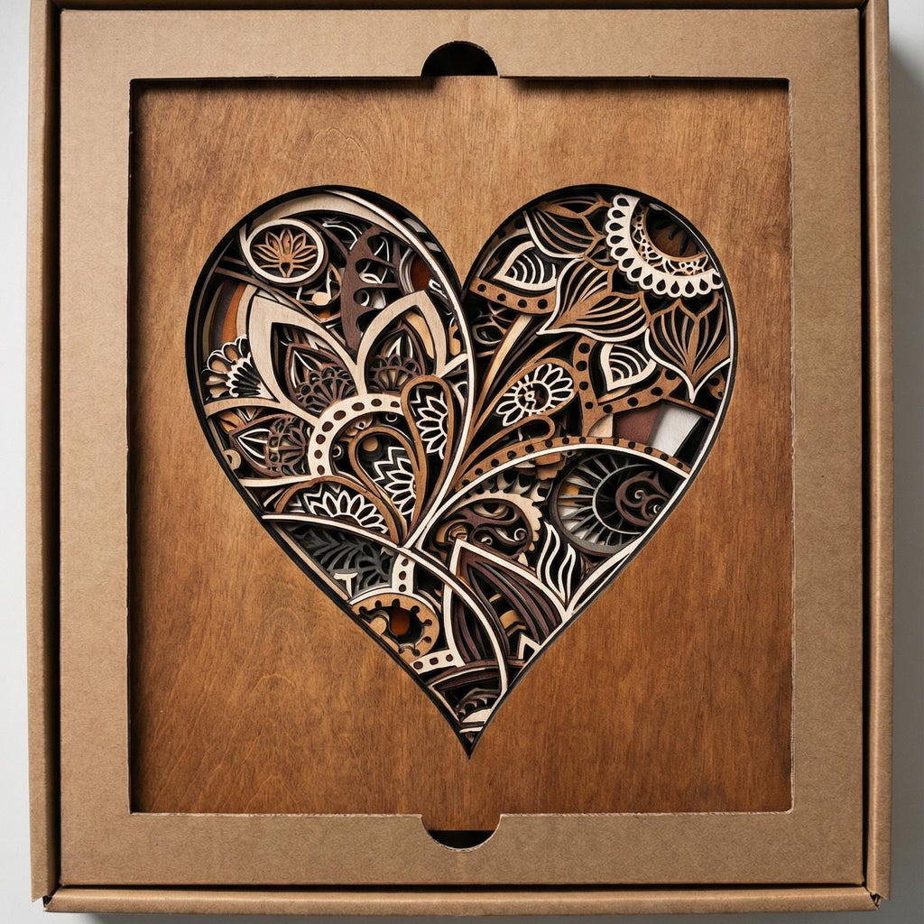 Mandala Heart Wall Art | 3D Layered Laser Cut Wood Decor | Valentine Gift Handmade