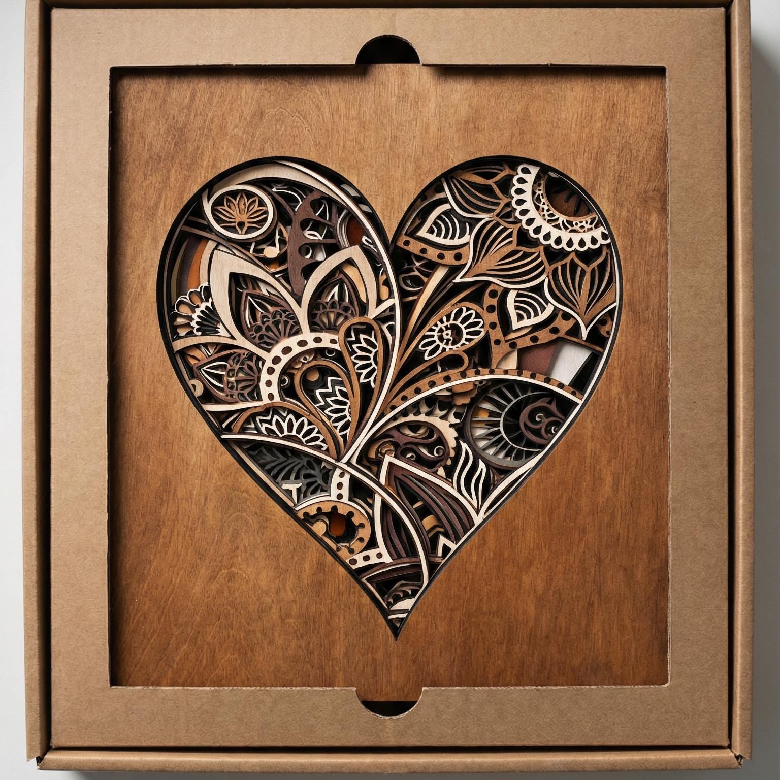 Mandala Heart Wall Art | 3D Layered Laser Cut Wood Decor | Valentine Gift Handmade