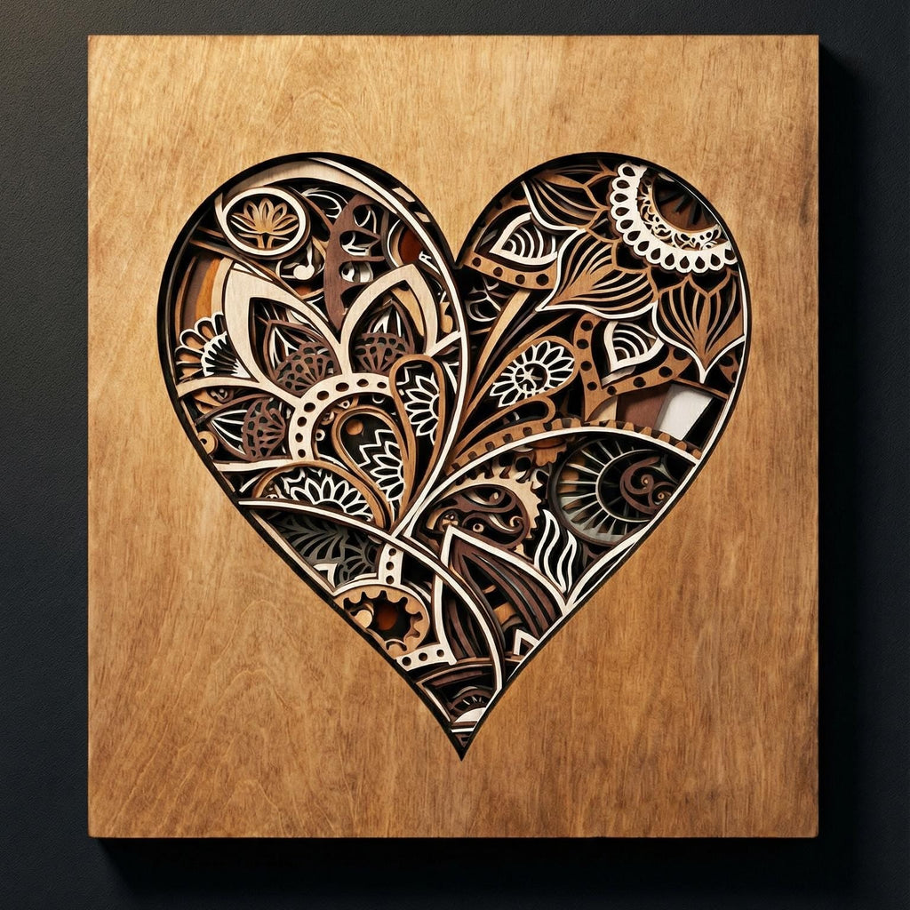 Mandala Heart Wall Art | 3D Layered Laser Cut Wood Decor | Valentine Gift Handmade