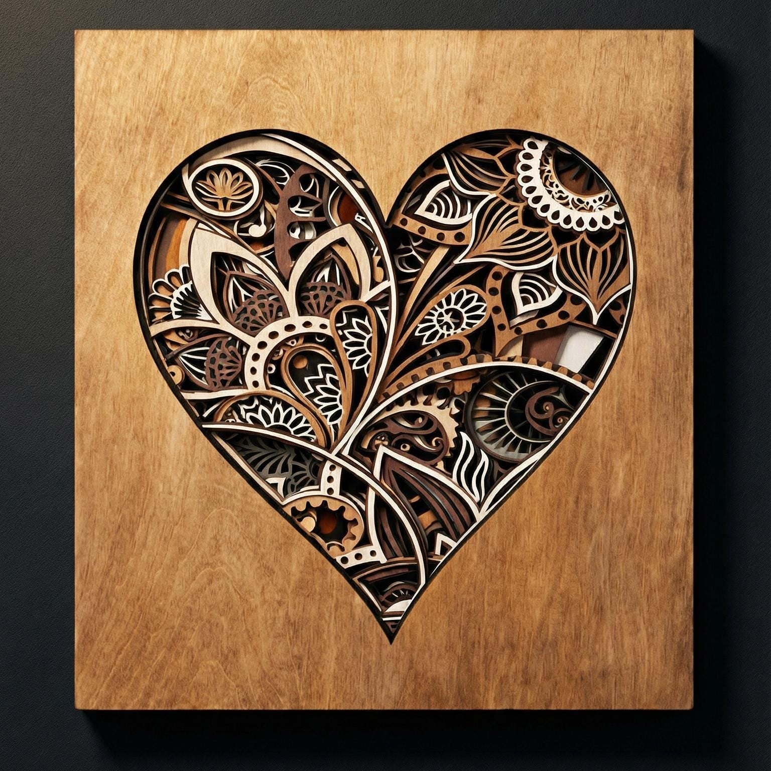 Mandala Heart Wall Art | 3D Layered Laser Cut Wood Decor | Valentine Gift Handmade