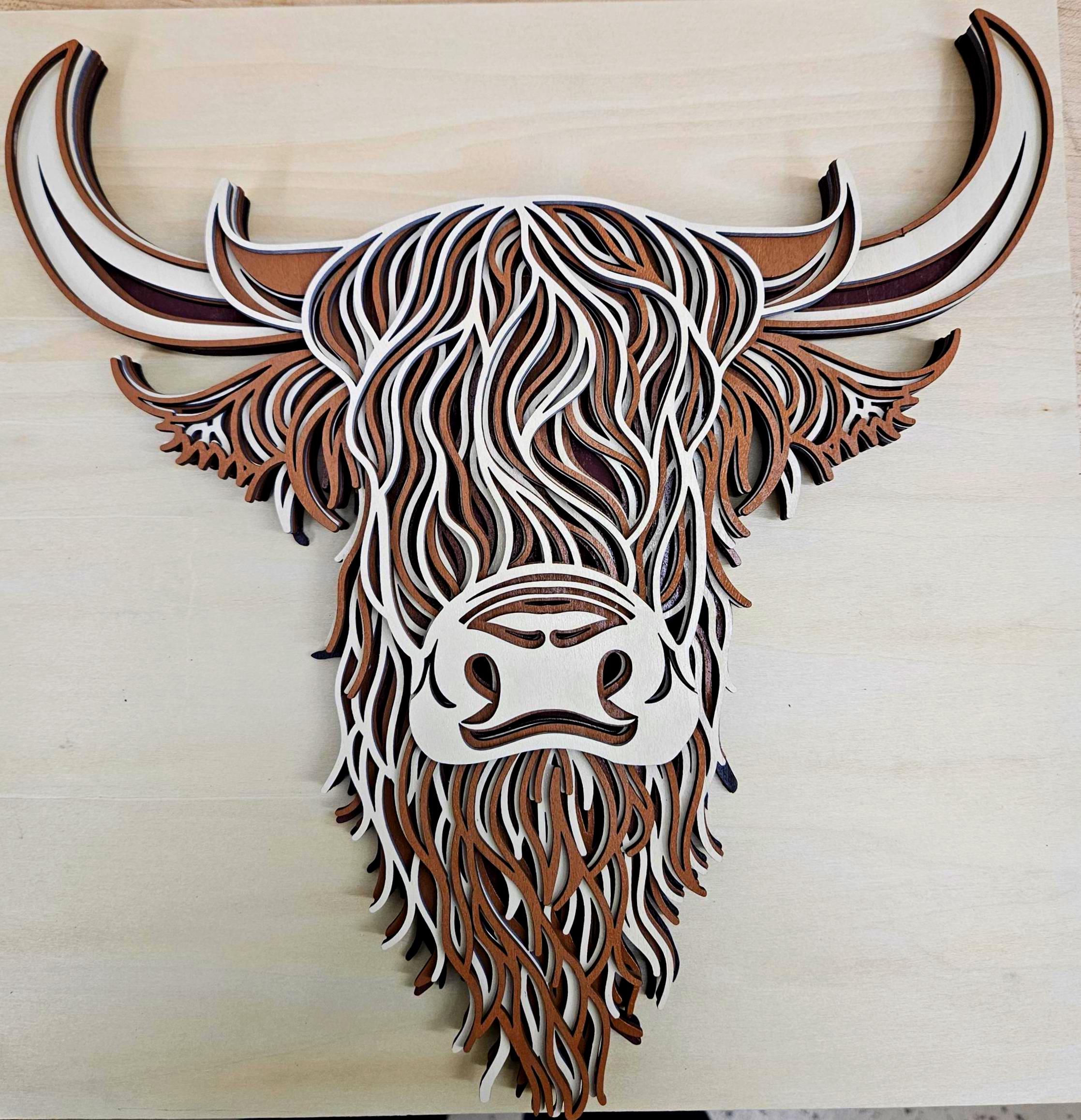 Highland Cow Wall Art | Layered Wood Decor | Handmade Laser Cut Farmhouse Art