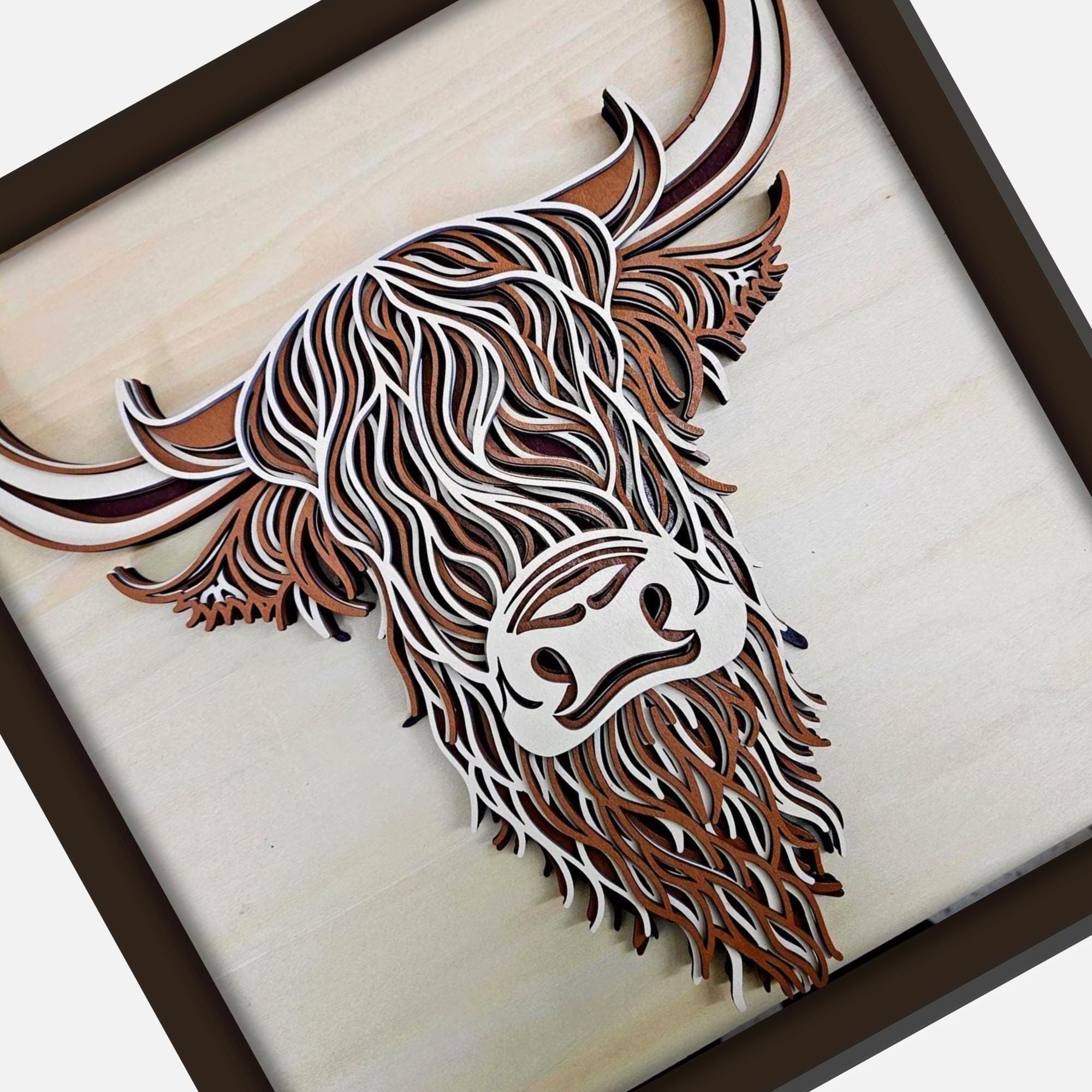 Highland Cow Wall Art | Layered Wood Decor | Handmade Laser Cut Farmhouse Art