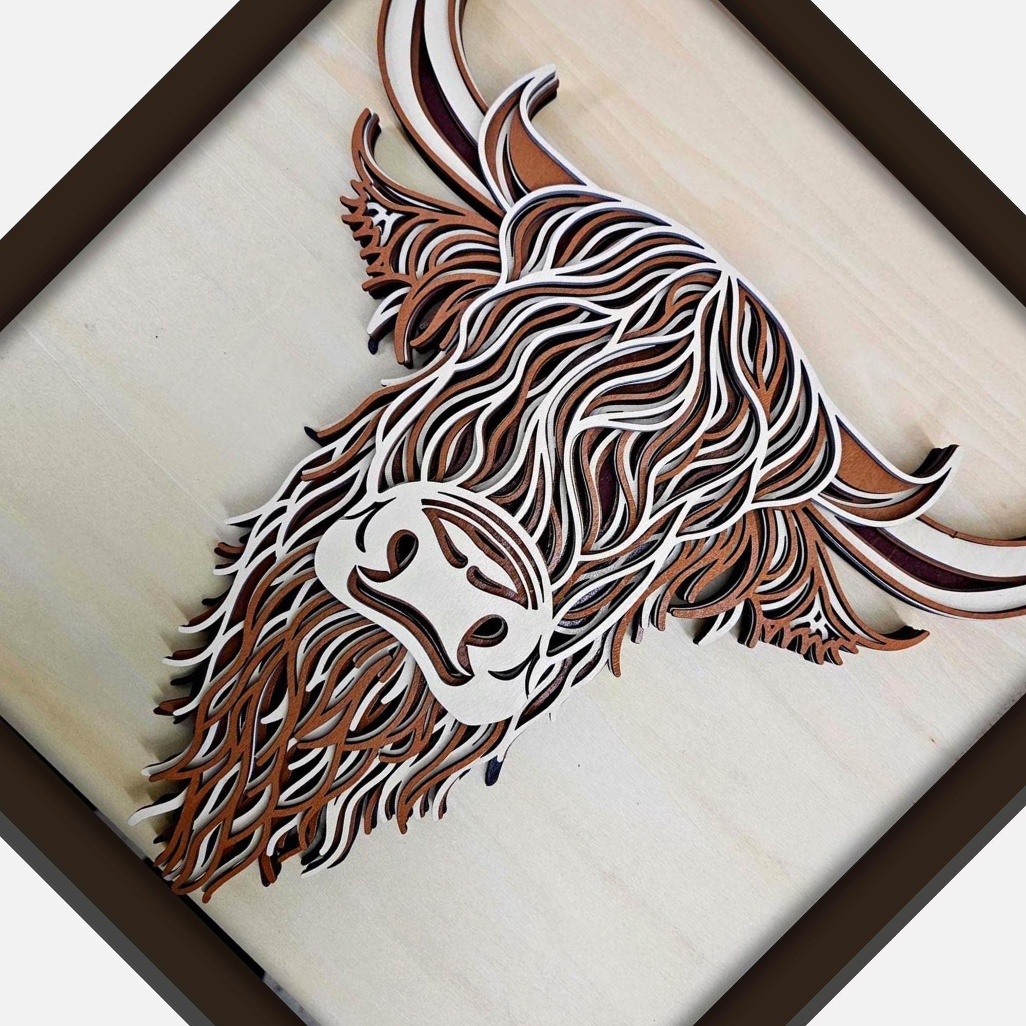 Highland Cow Wall Art | Layered Wood Decor | Handmade Laser Cut Farmhouse Art