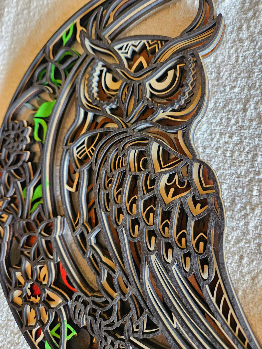 Owl Moon Wall Art | Layered Wood Decor | Handmade Laser Cut Owl Sign