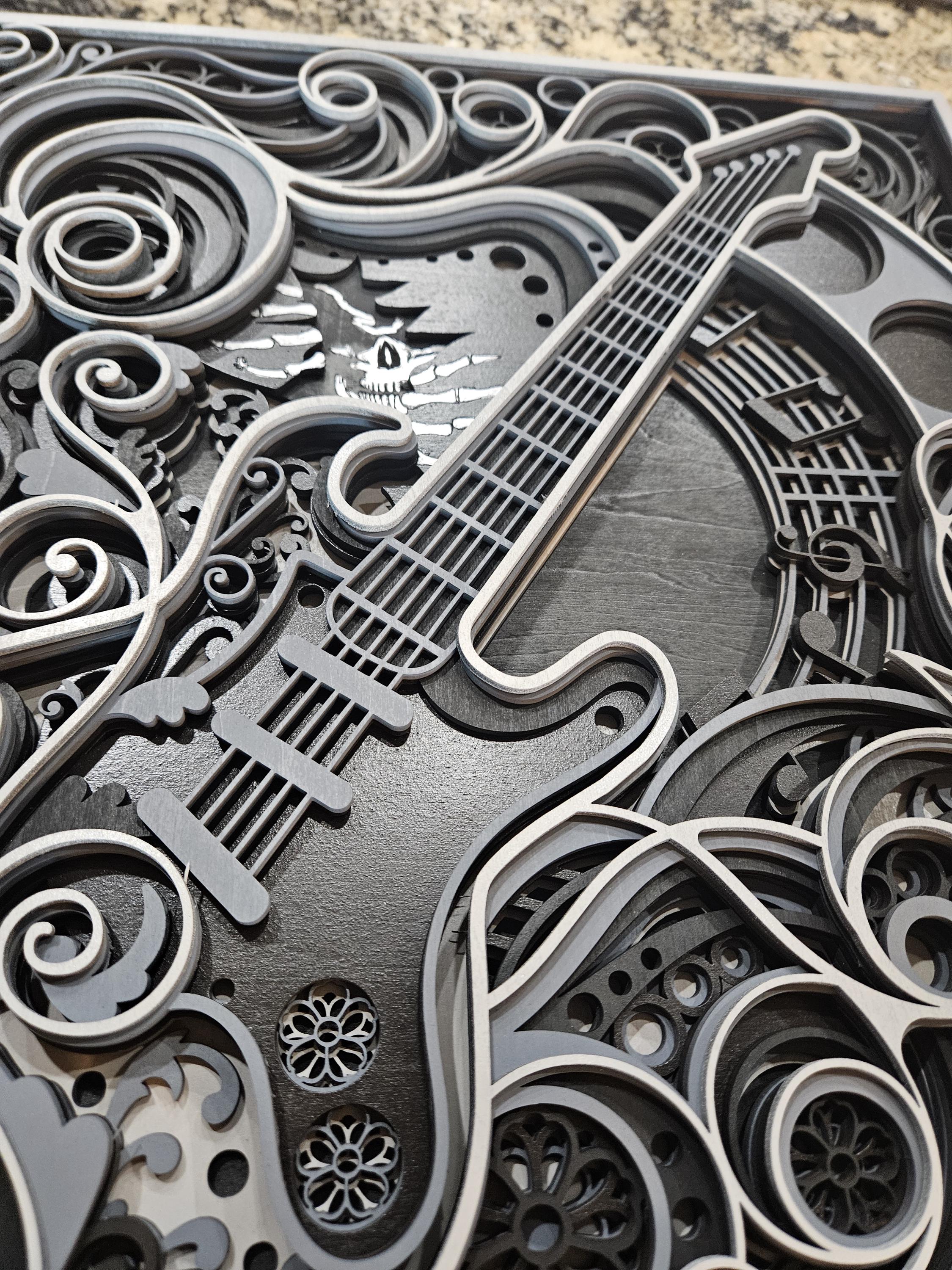 Layered Rock Guitar Wood Art | Laser Cut Music Room Decor | Custom Colors (Gift for Musician)