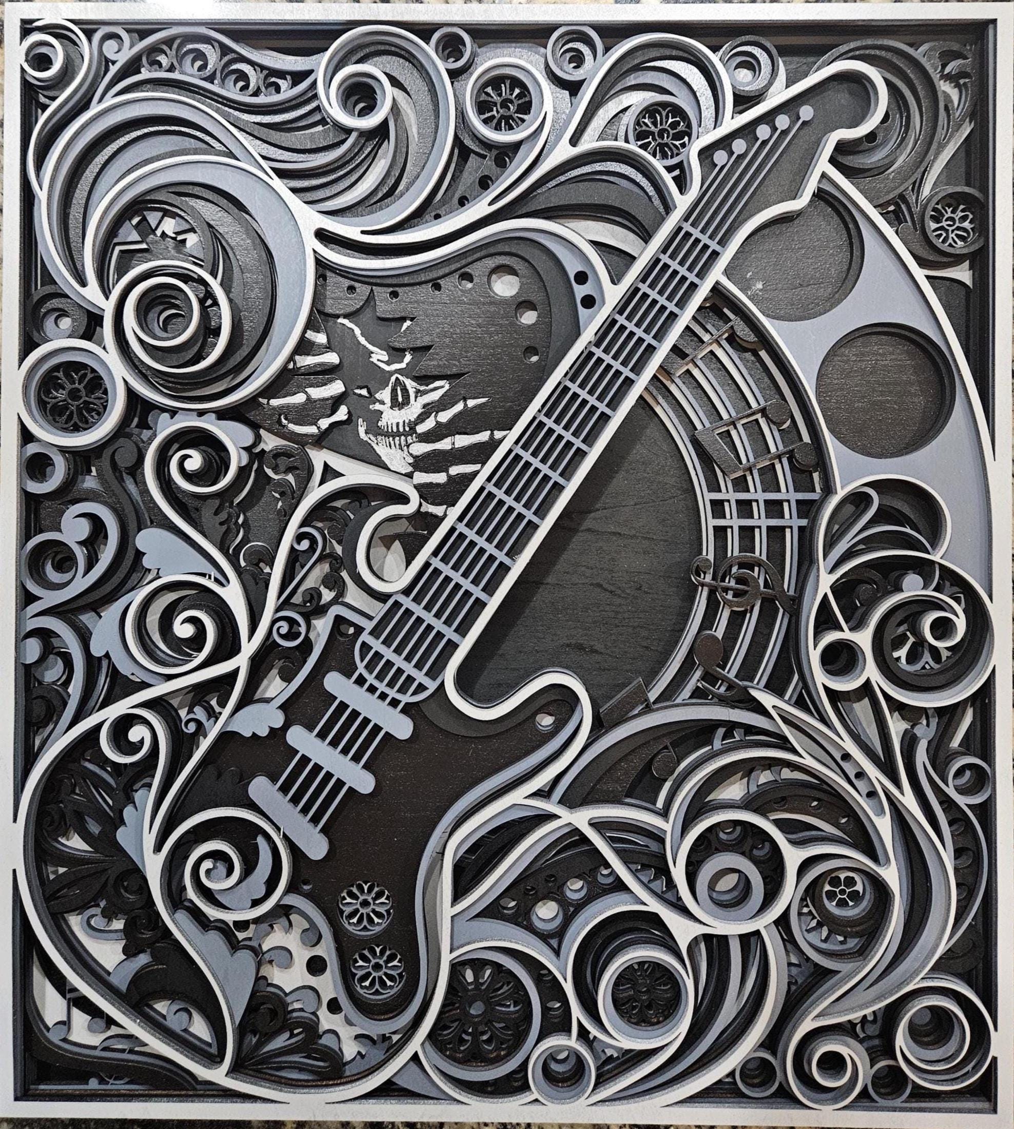 Layered Rock Guitar Wood Art | Laser Cut Music Room Decor | Custom Colors (Gift for Musician)