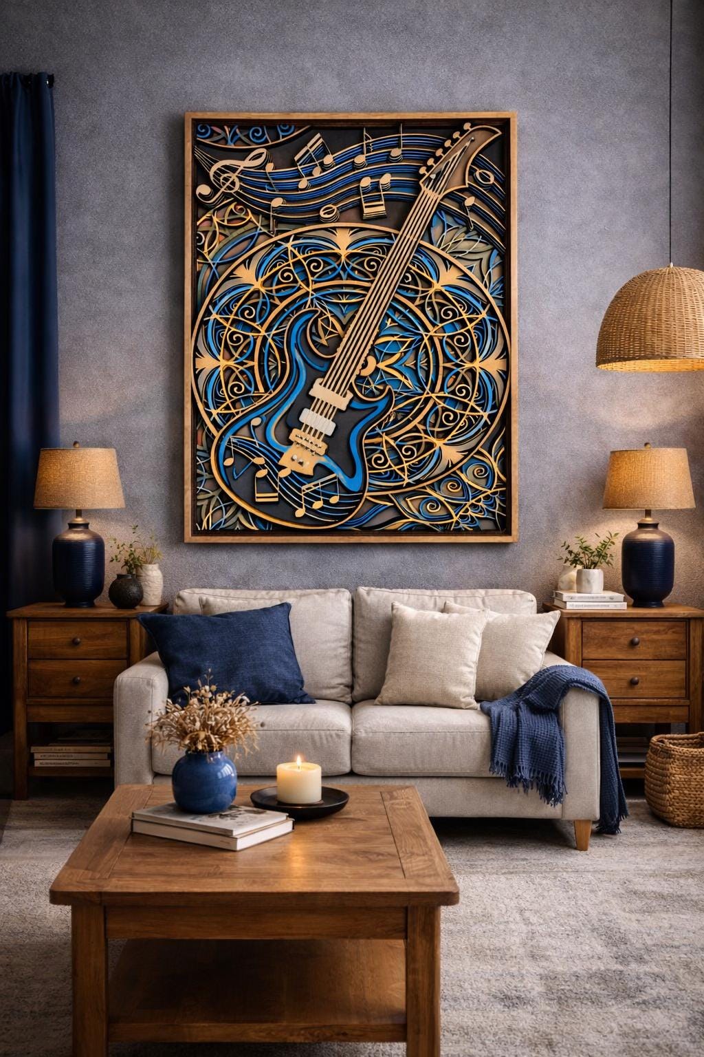 Guitar Wall Art | Layered Wood Music Decor | Handmade Laser Cut Wall Hanging