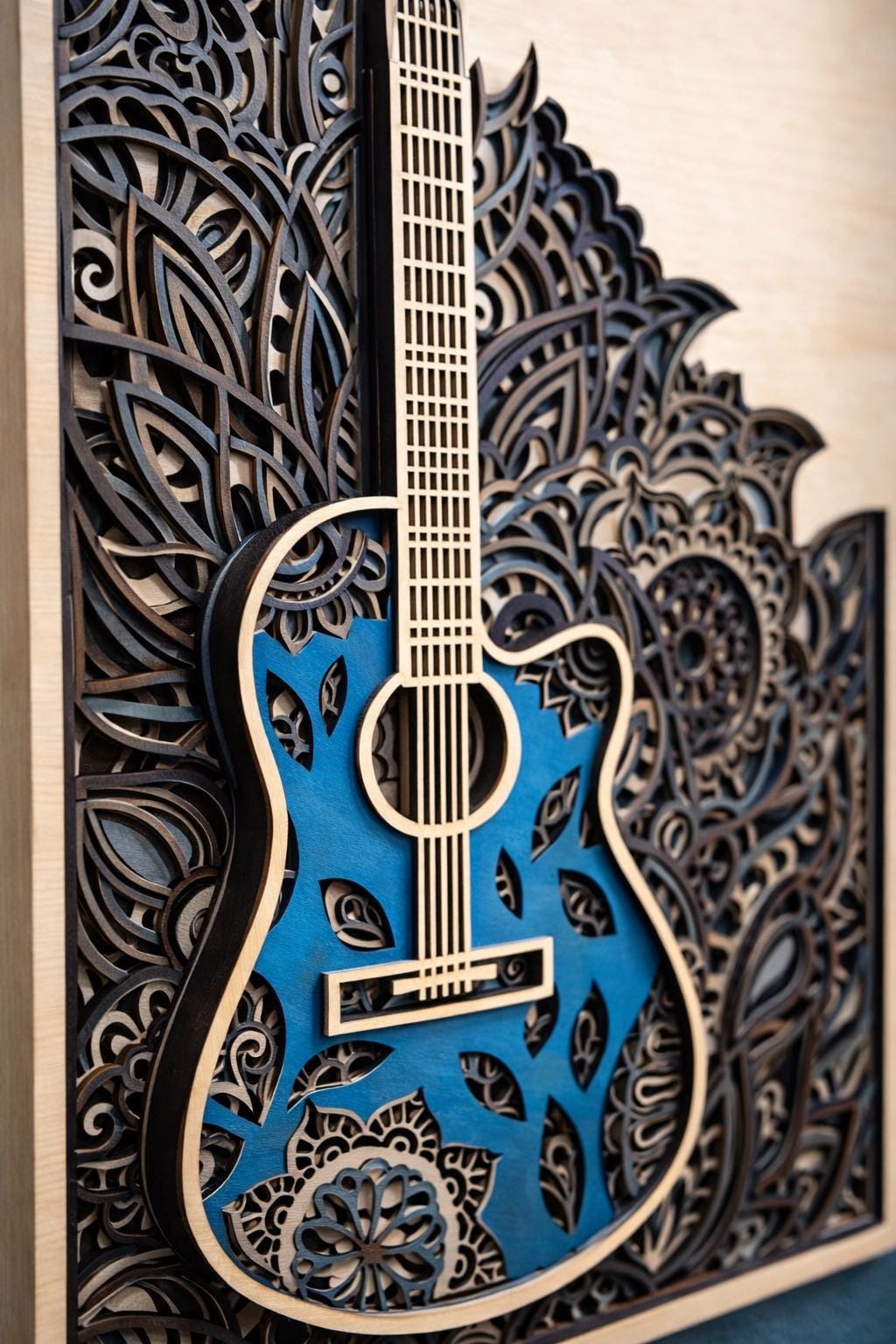 Layered Guitar Wall Art, Music Room Decor, Laser Cut Wood Art