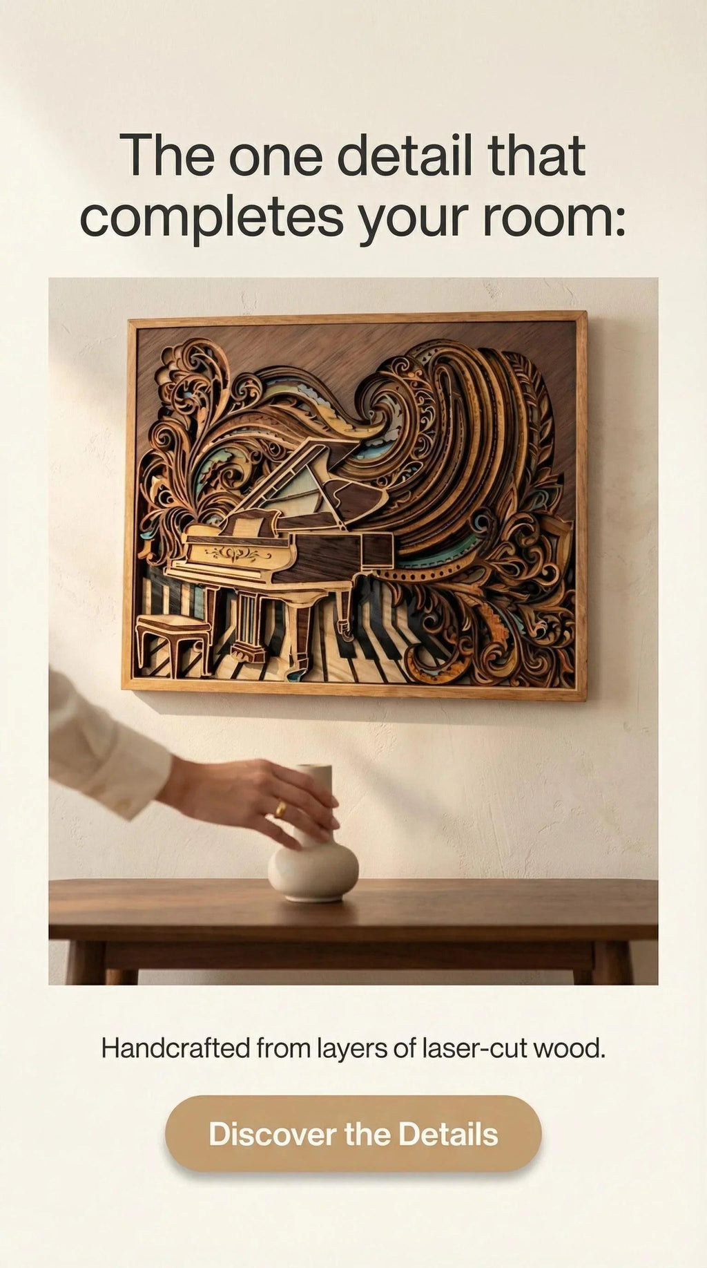 Piano Wall Art | Layered Wood Music Decor | Handmade Laser Cut Wall Hanging