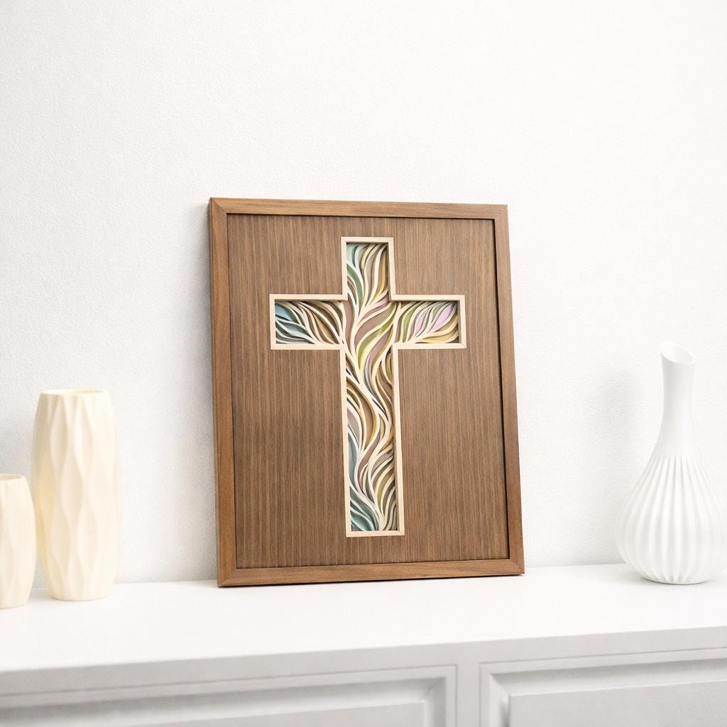 Wooden Cross Wall Art | Layered Christian Decor | Handmade Laser Cut Wood Sign