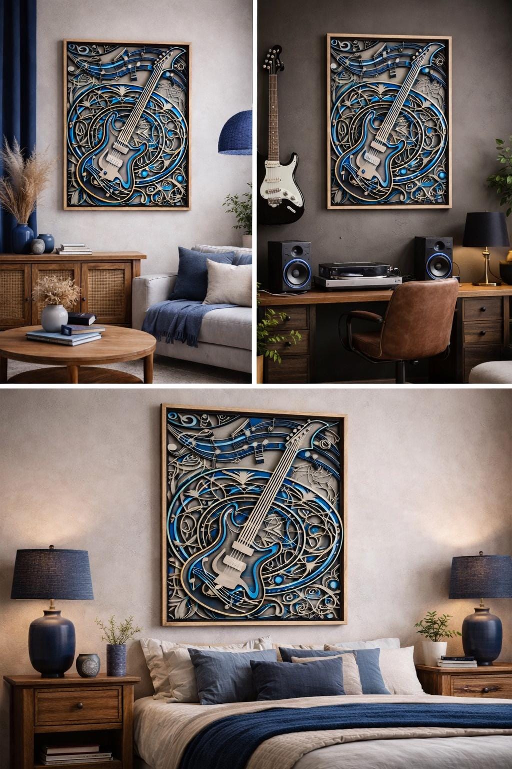 Guitar Wall Art | Layered Wood Music Decor | Handmade Laser Cut Wall Hanging