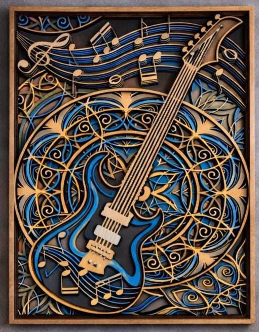 Guitar Wall Art | Layered Wood Music Decor | Handmade Laser Cut Wall Hanging