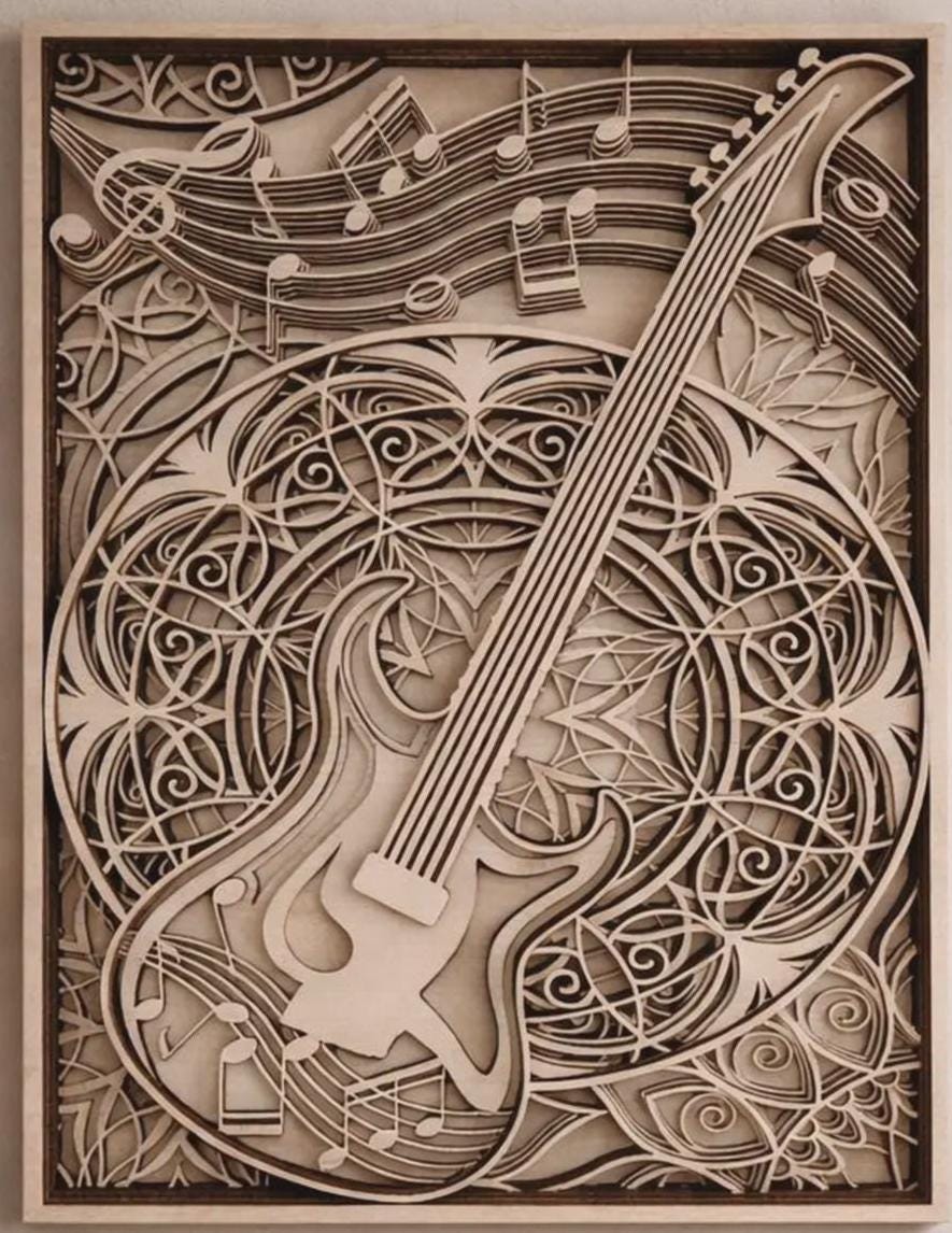 Guitar Wall Art | Layered Wood Music Decor | Handmade Laser Cut Wall Hanging