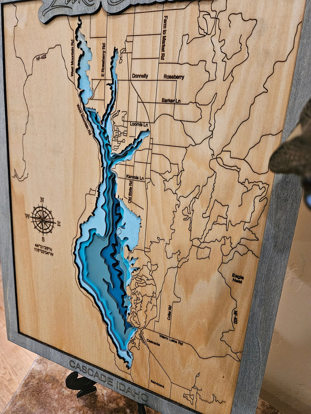 3D wood map wall art showing layered depth contours handmade laser cut