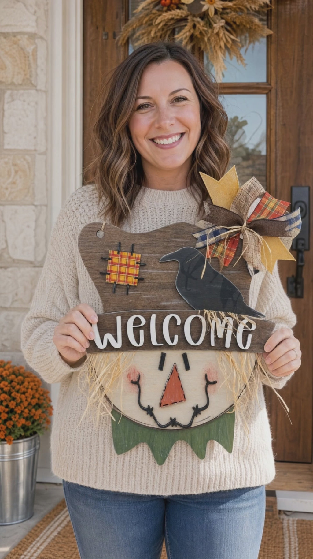 Welcome Scarecrow – Laser Cut Wood Door Hanger