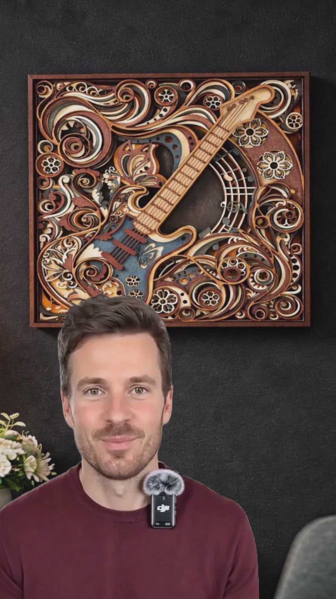 Layered Guitar Wood Art | Laser Cut Music Room Decor | Custom Colors (Gift for Musician)