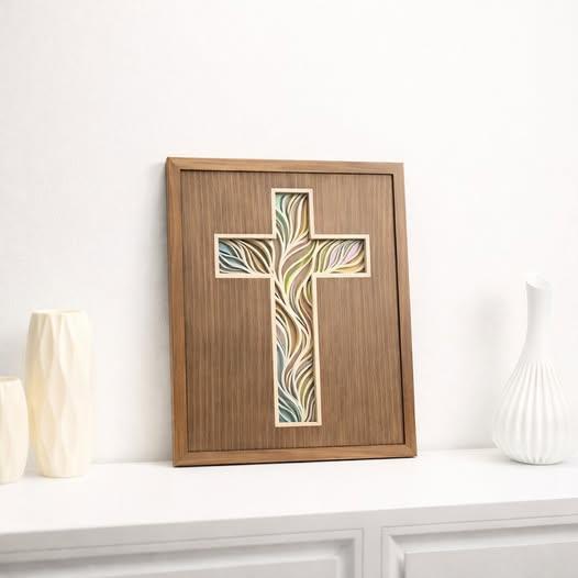Layered Wooden Cross Wall Art – Handmade Christian Decor | Framed Laser Cut Cross | Faith Gift