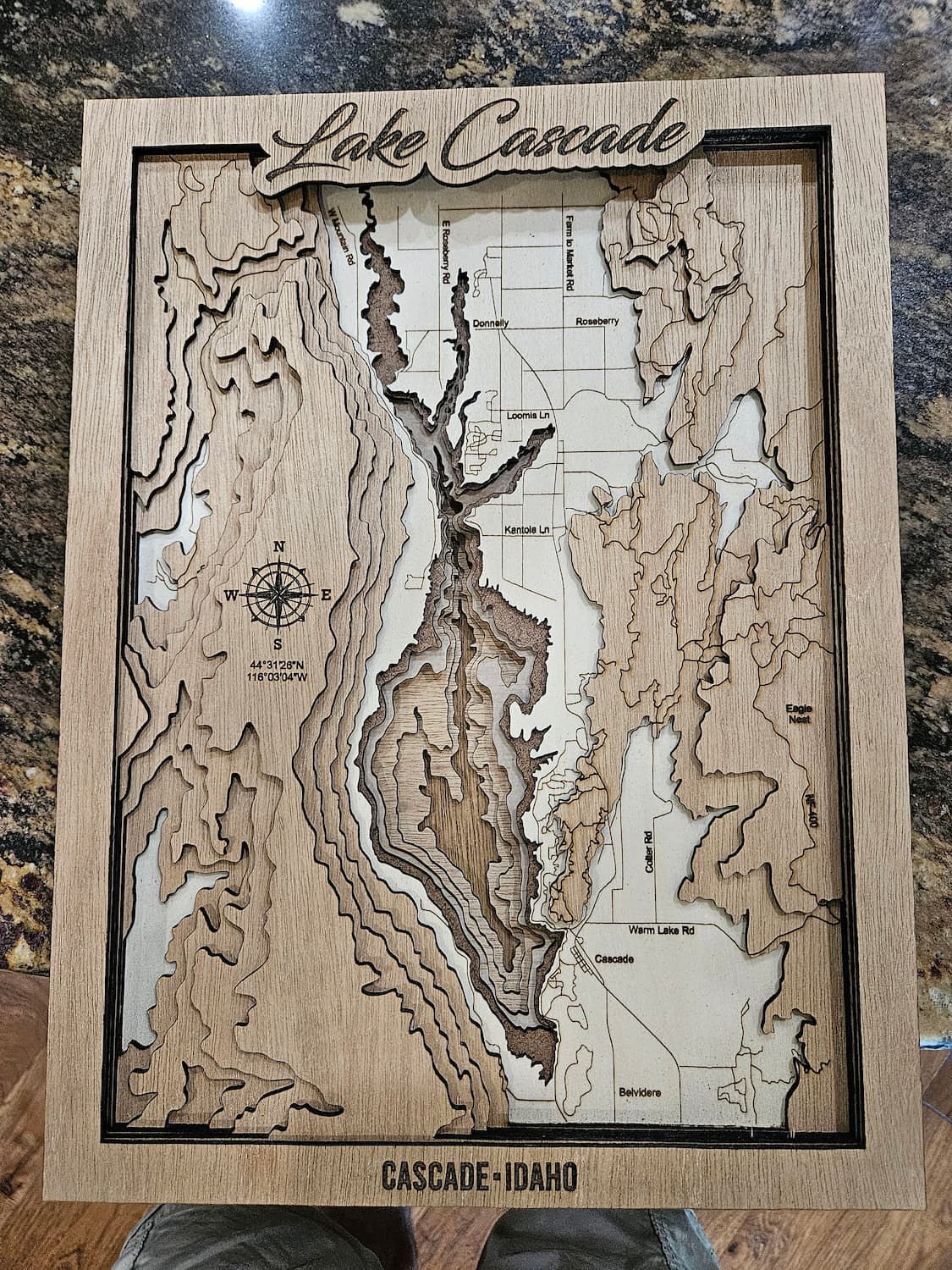 Custom 3D Lake Map Wall Art | 11-Layer Laser-Cut with Mountains | Any US Lake