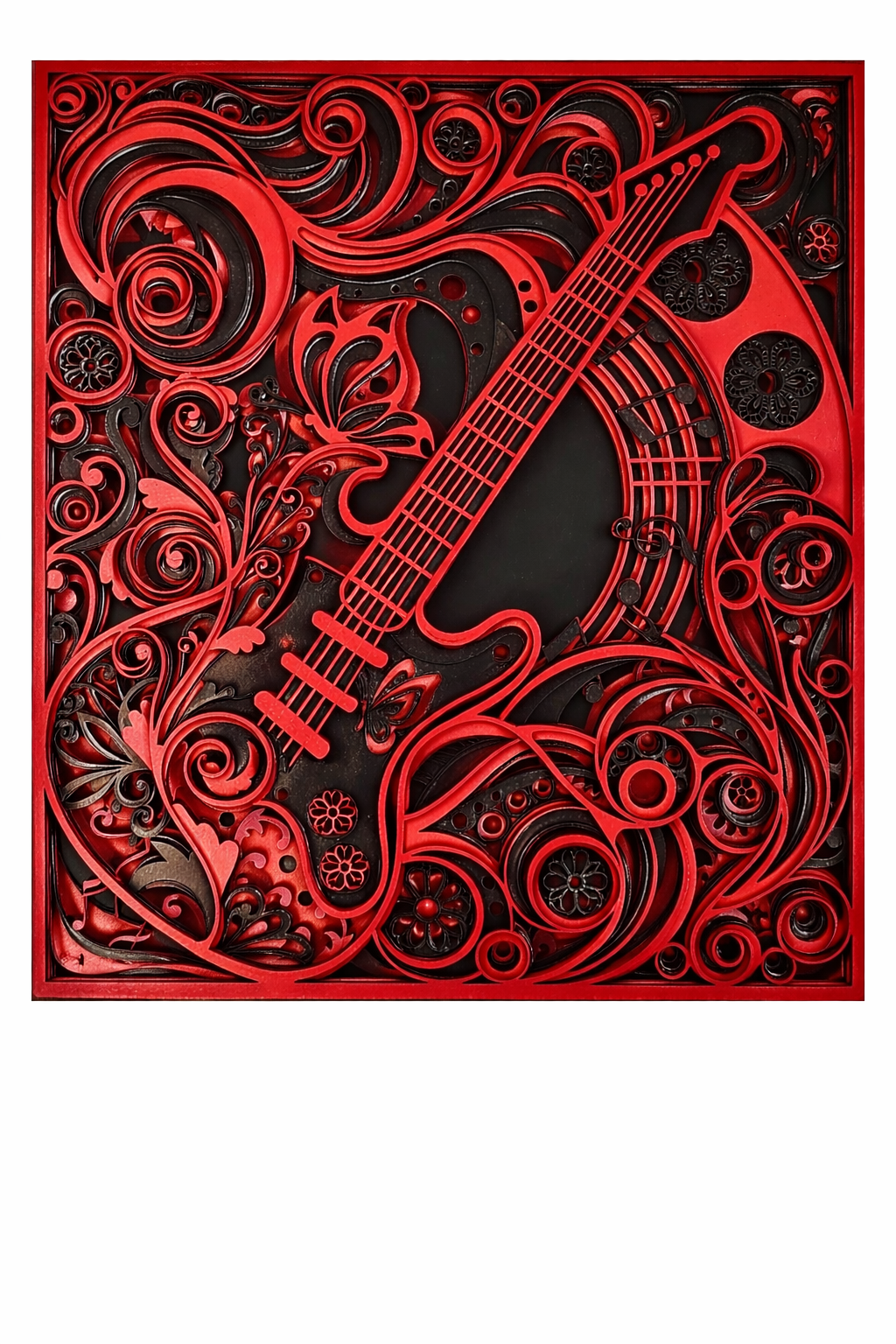 Red Rocker Guitar Wall Art | 3D Layered Laser Cut Wood | Rock Music Decor | Handmade Gift