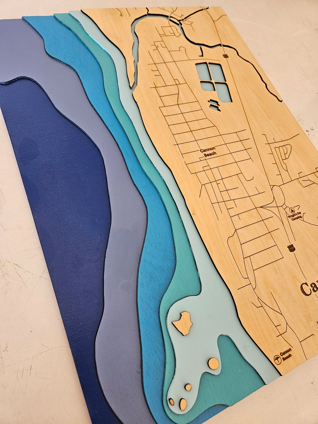 Topographic map with elevation layers on a beige background