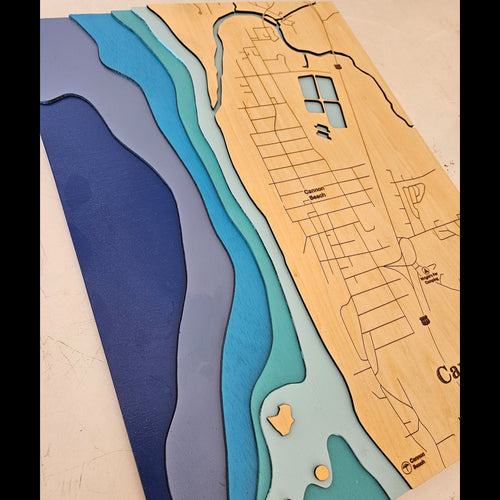 Topographic map with elevation layers on a beige background