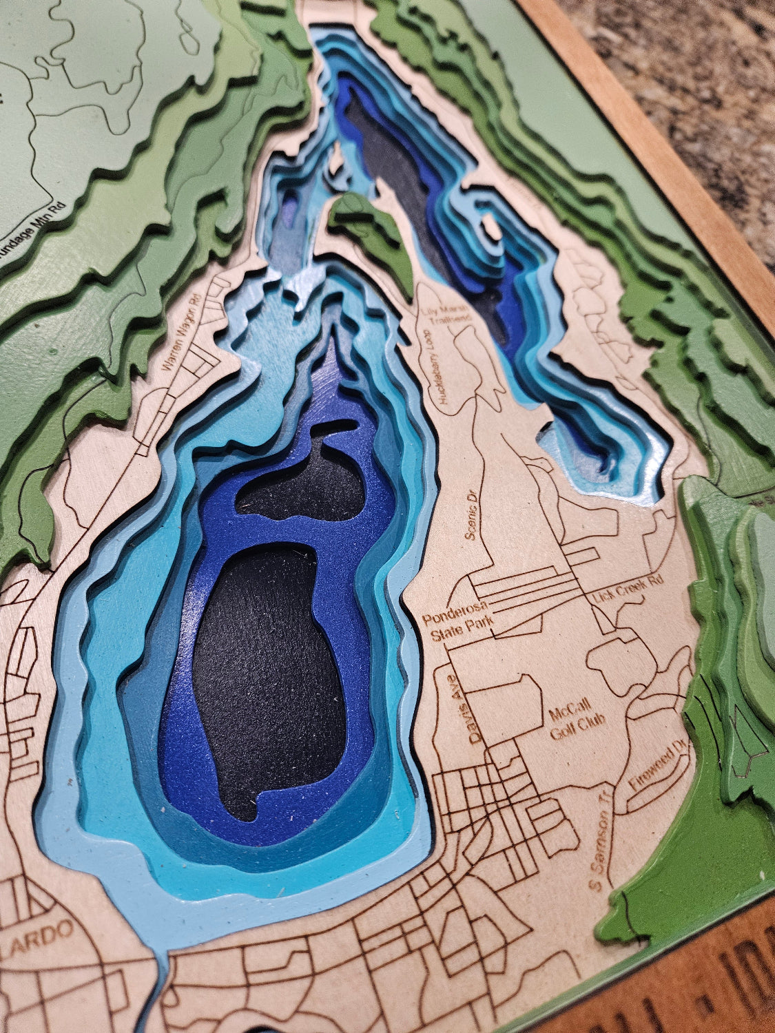 Payette Lake Idaho Topo Map Wall Art | 11-Layer 3D Laser-Cut Wood | Lake Decor Gift