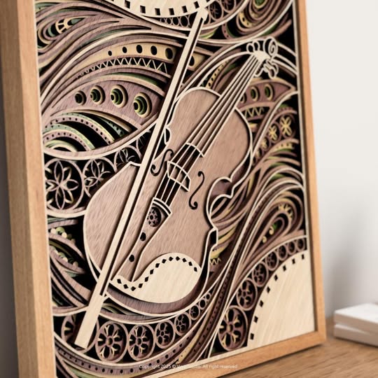 Layered Violin Wall Art, Music Room Decor, Wooden Violin Art, Music Gift