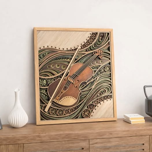 Layered Violin Wall Art, Music Room Decor, Wooden Violin Art, Music Gift