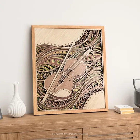 Layered Violin Wall Art, Music Room Decor, Wooden Violin Art, Music Gift